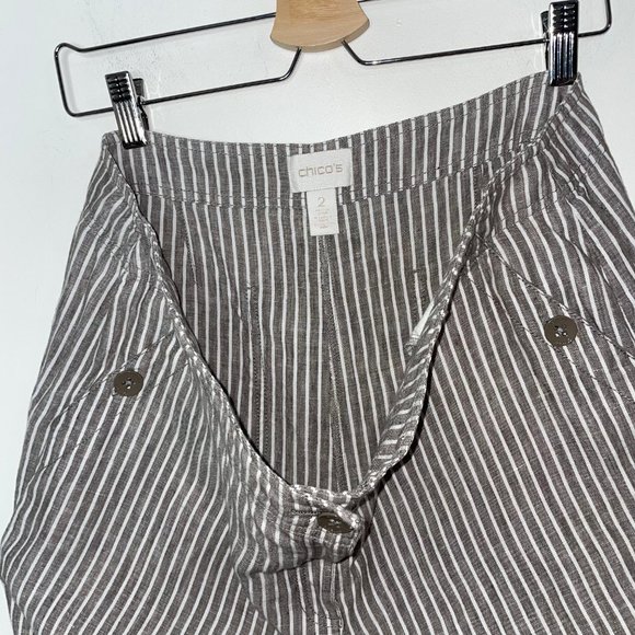 Chico's The Ultimate Fit Pants Women's L Taupe Striped Linen Wide Leg Trousers - Picture 3 of 16